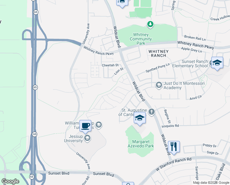 map of restaurants, bars, coffee shops, grocery stores, and more near 1704 Brodea Lane in Rocklin