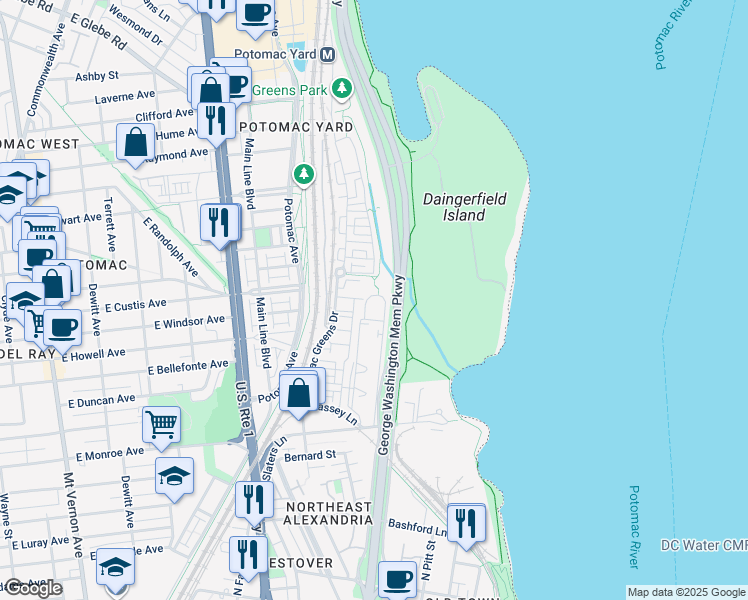 map of restaurants, bars, coffee shops, grocery stores, and more near 101 Independence Avenue Southeast in Washington