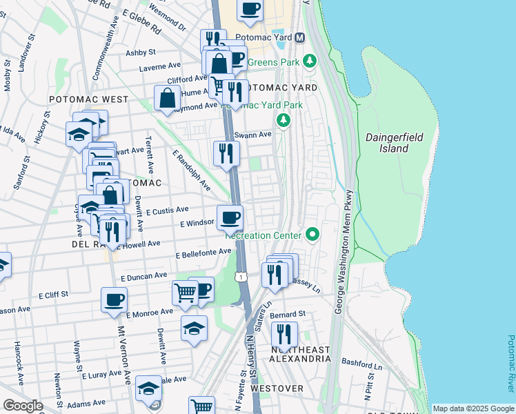 map of restaurants, bars, coffee shops, grocery stores, and more near 101 Independence Avenue Southeast in Washington