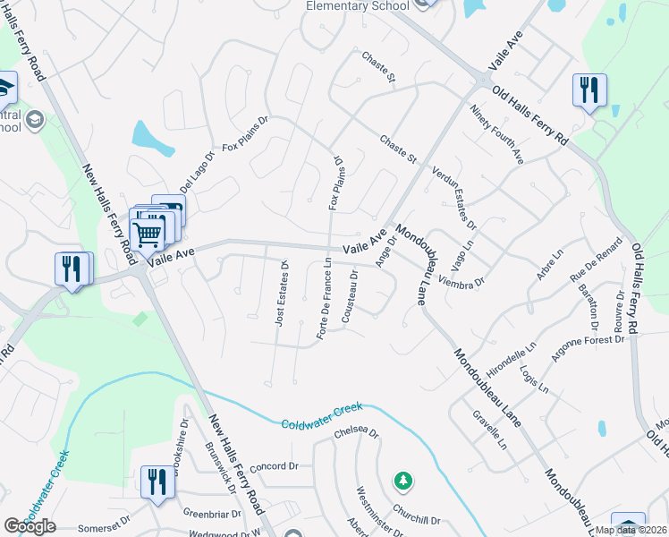 map of restaurants, bars, coffee shops, grocery stores, and more near 4062 Les Cherbourg Lane in Florissant