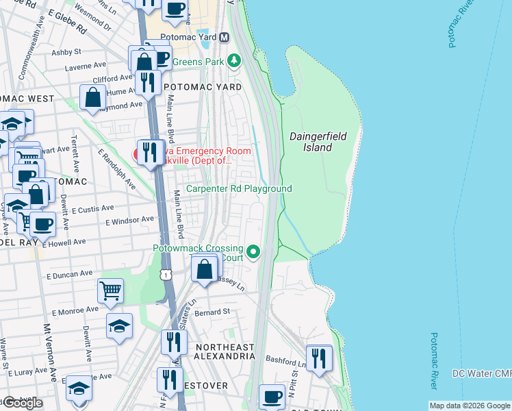 map of restaurants, bars, coffee shops, grocery stores, and more near 101 Independence Avenue Southeast in Washington