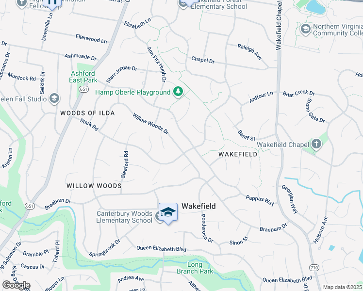 map of restaurants, bars, coffee shops, grocery stores, and more near 4218 Willow Woods Drive in Annandale
