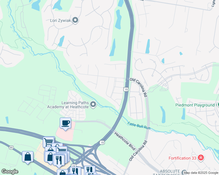 map of restaurants, bars, coffee shops, grocery stores, and more near 6015 Smooth Stone Place in Haymarket