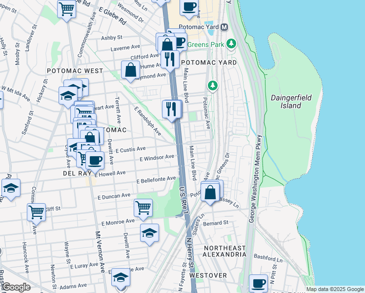 map of restaurants, bars, coffee shops, grocery stores, and more near 101 Independence Avenue Southeast in Washington