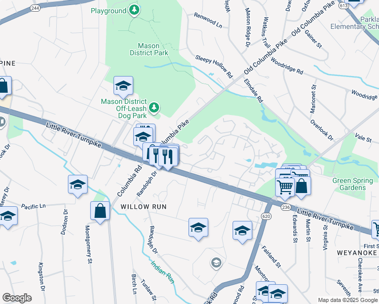 map of restaurants, bars, coffee shops, grocery stores, and more near 4503 Hazeltine Court in Alexandria