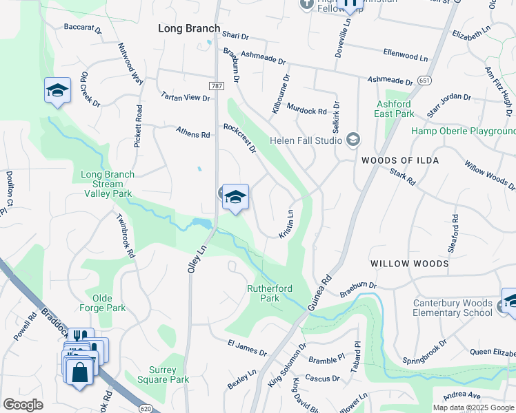 map of restaurants, bars, coffee shops, grocery stores, and more near 9242 Kristin Lane in Fairfax