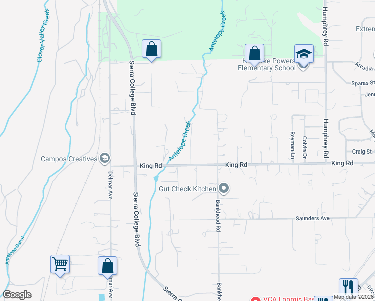 map of restaurants, bars, coffee shops, grocery stores, and more near 3460 Opal Lane in Loomis