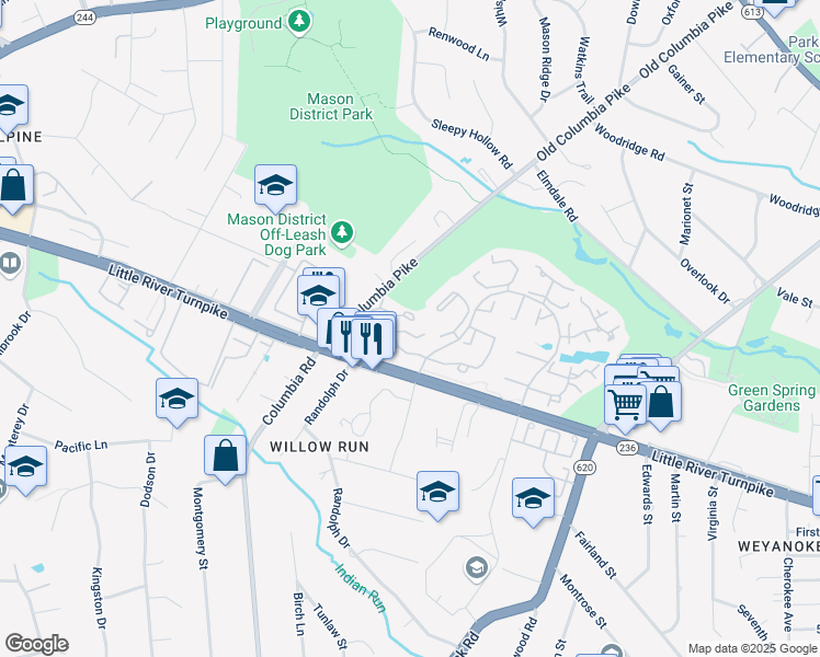 map of restaurants, bars, coffee shops, grocery stores, and more near 4505 Hazeltine Court in Alexandria