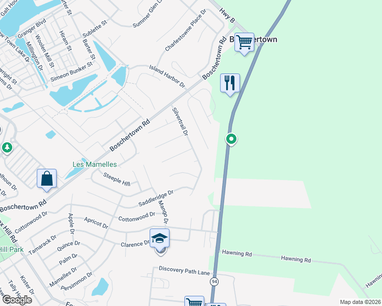 map of restaurants, bars, coffee shops, grocery stores, and more near 2 Seabiscuit Drive in Saint Charles