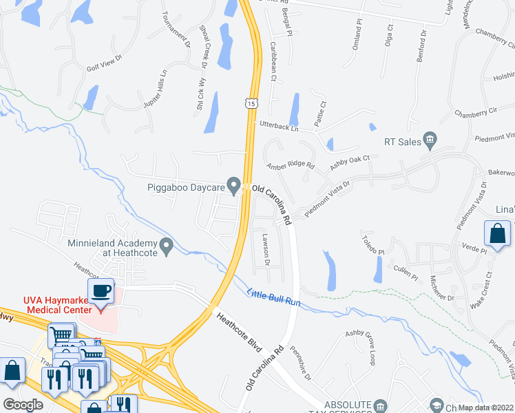 map of restaurants, bars, coffee shops, grocery stores, and more near 6068 Popes Creek Place in Haymarket