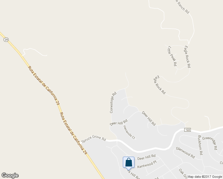 map of restaurants, bars, coffee shops, grocery stores, and more near 16225 Conestoga Road in Hidden Valley Lake