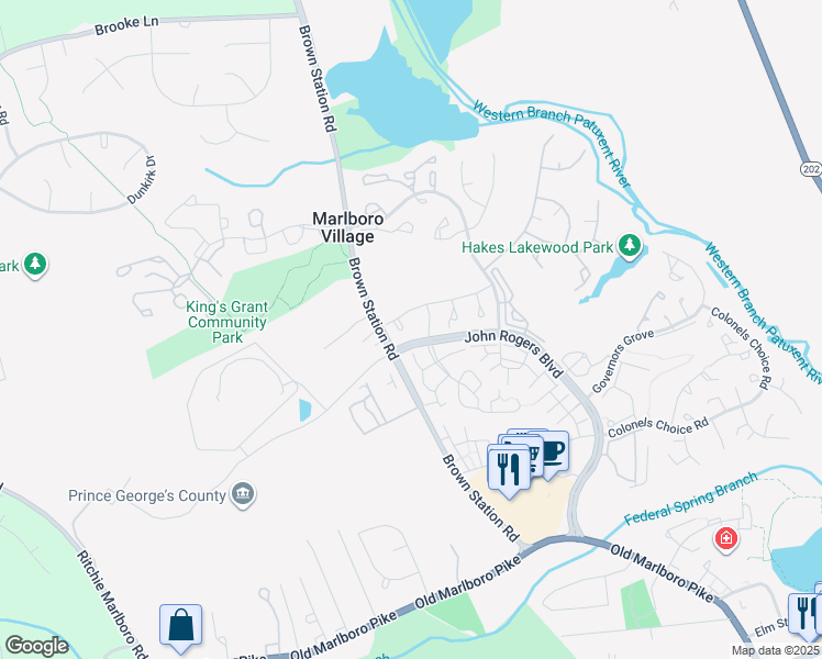 map of restaurants, bars, coffee shops, grocery stores, and more near 4412 Lieutenant Lansdale Place in Upper Marlboro