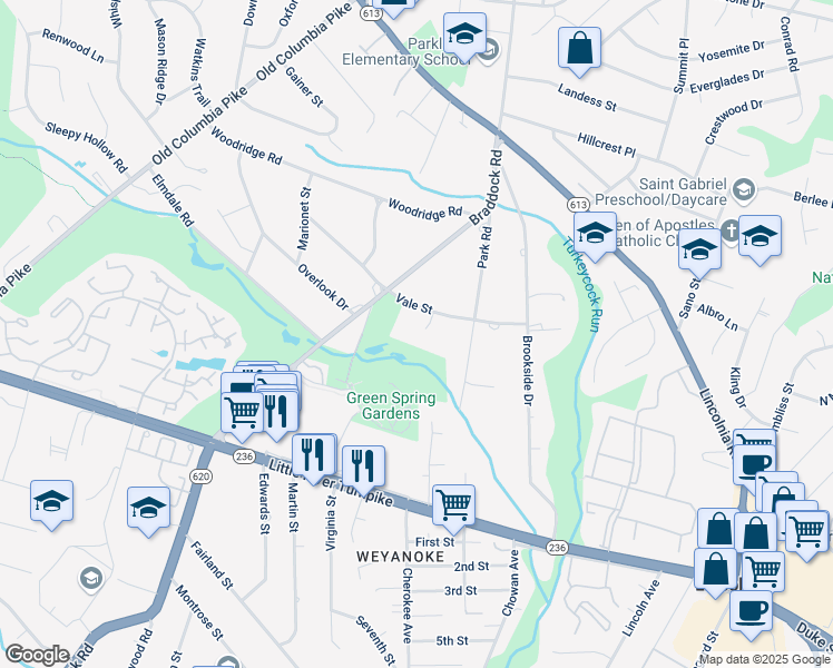 map of restaurants, bars, coffee shops, grocery stores, and more near 4555 Magnolia Manor Way in Alexandria