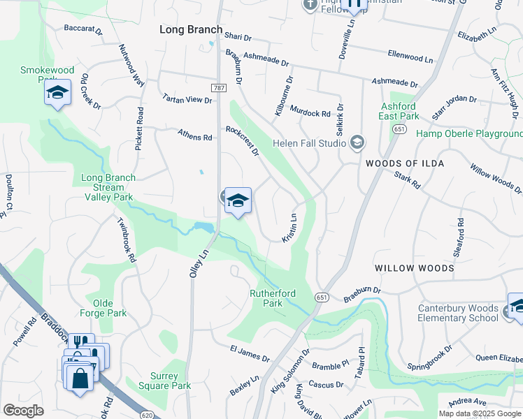 map of restaurants, bars, coffee shops, grocery stores, and more near 9242 Kristin Lane in Fairfax