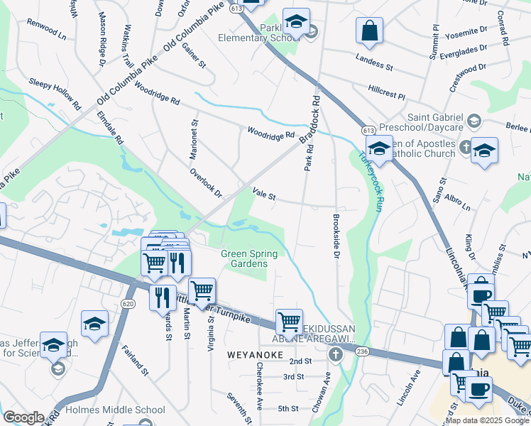 map of restaurants, bars, coffee shops, grocery stores, and more near 4555 Magnolia Manor Way in Alexandria