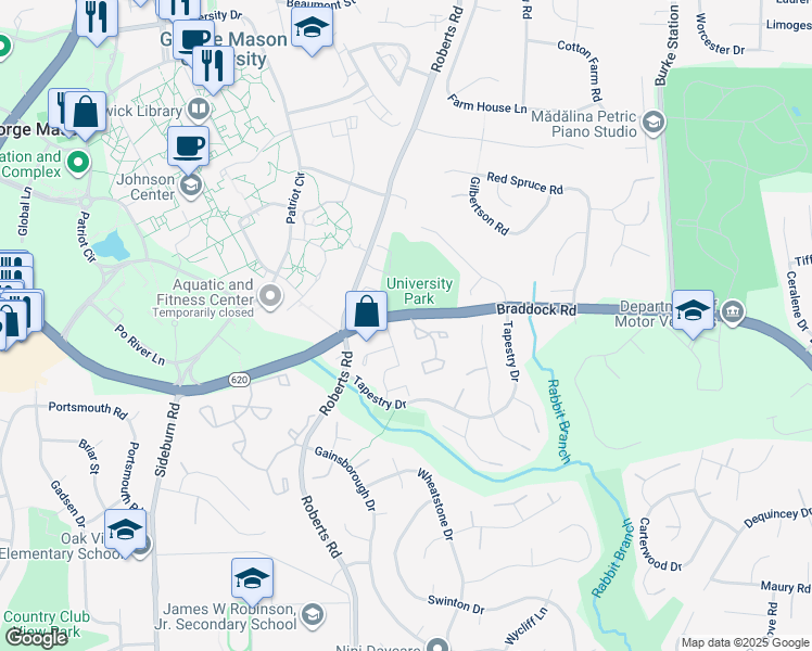 map of restaurants, bars, coffee shops, grocery stores, and more near 4604 Luxberry Drive in Fairfax