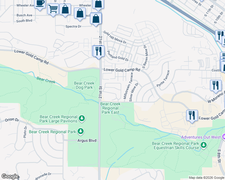 map of restaurants, bars, coffee shops, grocery stores, and more near 1655 Little Bear Creek Point in Colorado Springs