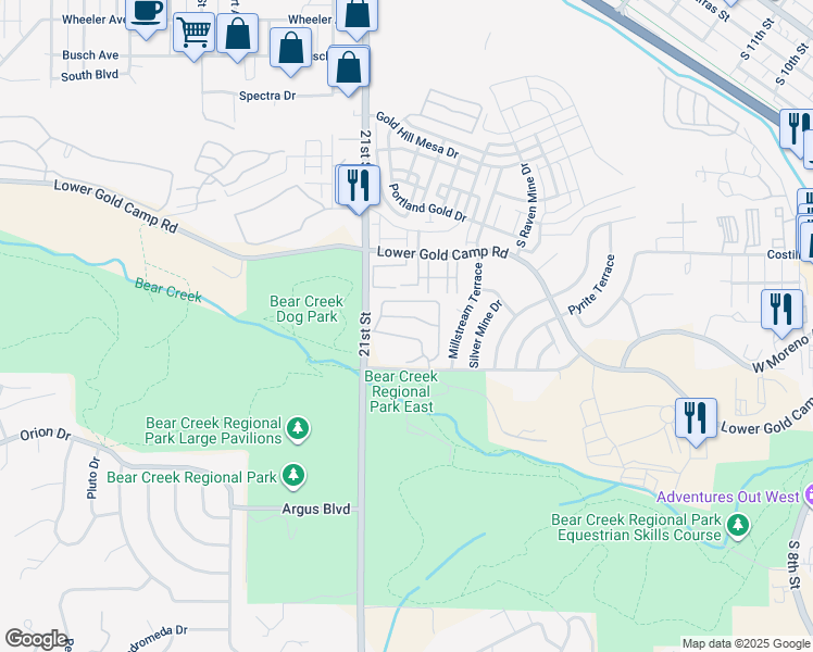 map of restaurants, bars, coffee shops, grocery stores, and more near 1655 Little Bear Creek Point in Colorado Springs