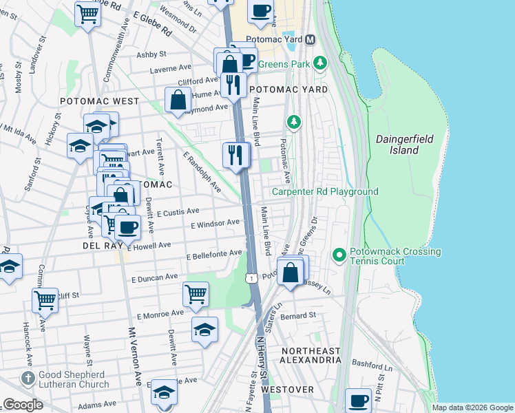 map of restaurants, bars, coffee shops, grocery stores, and more near 101 Independence Avenue Southeast in Washington