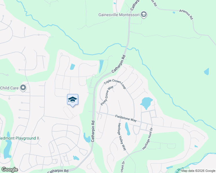 map of restaurants, bars, coffee shops, grocery stores, and more near 6028 Piney Grove Way in Gainesville