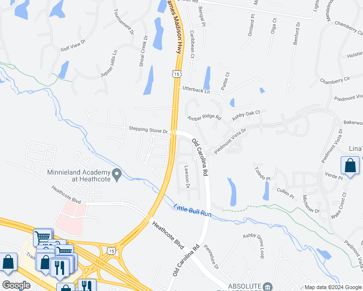map of restaurants, bars, coffee shops, grocery stores, and more near 6070 Popes Creek Place in Haymarket