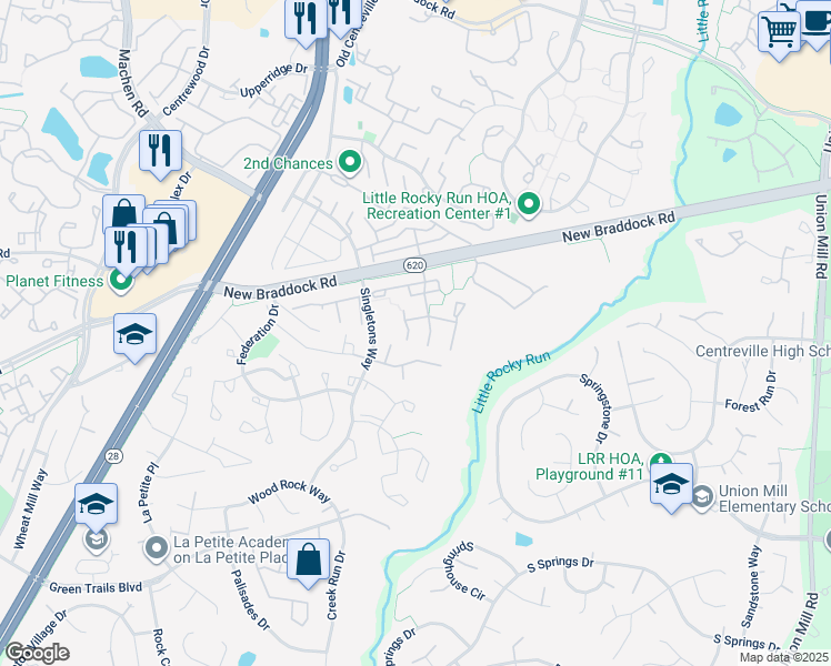map of restaurants, bars, coffee shops, grocery stores, and more near 13937 Preacher Chapman Place in Centreville