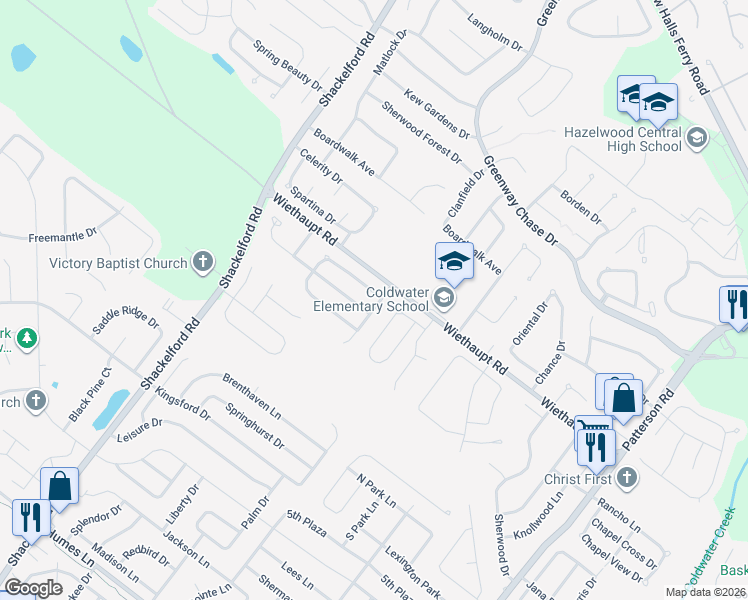 map of restaurants, bars, coffee shops, grocery stores, and more near 1200 Parmer Drive in Florissant