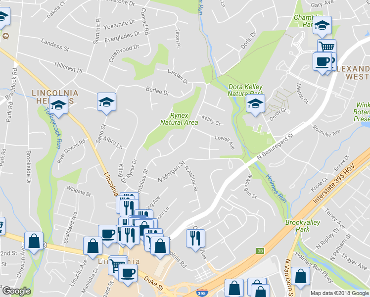 map of restaurants, bars, coffee shops, grocery stores, and more near 1127 North Chambliss Street in Alexandria
