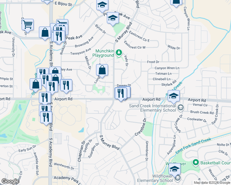 map of restaurants, bars, coffee shops, grocery stores, and more near in Colorado Springs