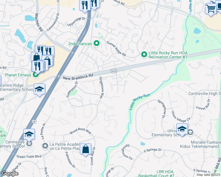 map of restaurants, bars, coffee shops, grocery stores, and more near 13942 Preacher Chapman Place in Centreville