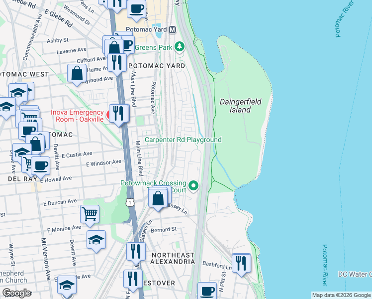 map of restaurants, bars, coffee shops, grocery stores, and more near 101 Independence Avenue Southeast in Washington