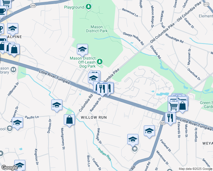 map of restaurants, bars, coffee shops, grocery stores, and more near 6614 Jupiter Hills Circle in Alexandria