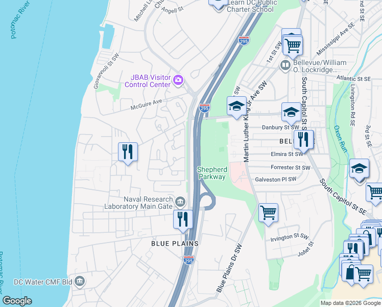 map of restaurants, bars, coffee shops, grocery stores, and more near in Washington