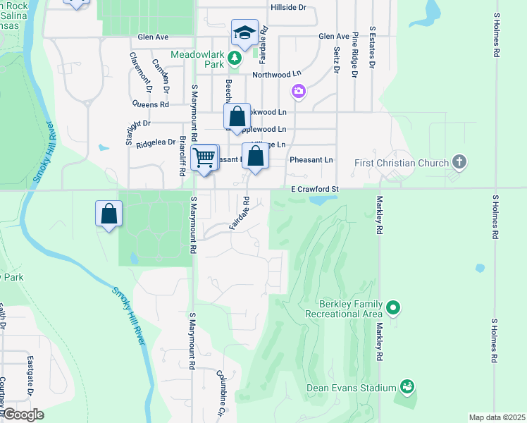 map of restaurants, bars, coffee shops, grocery stores, and more near 737 Fairdale Road in Salina