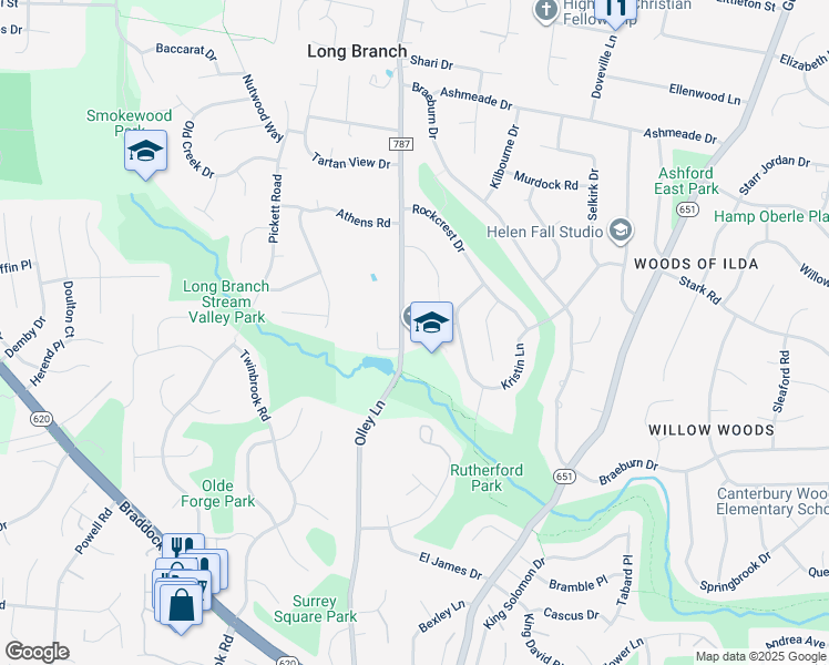 map of restaurants, bars, coffee shops, grocery stores, and more near 4511 Olley Lane in Fairfax