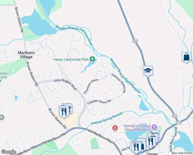 map of restaurants, bars, coffee shops, grocery stores, and more near 4638 Governor Kent Court in Upper Marlboro