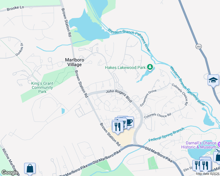 map of restaurants, bars, coffee shops, grocery stores, and more near 4727 Captain Bayne Court in Upper Marlboro