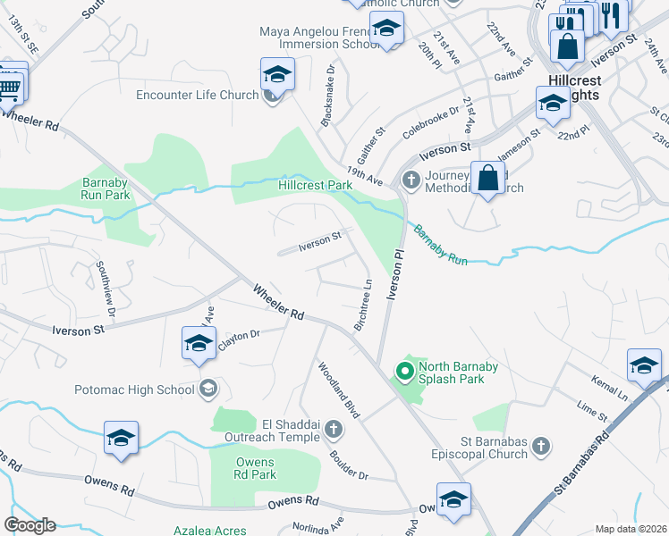 map of restaurants, bars, coffee shops, grocery stores, and more near 2105 Willowtree Lane in Temple Hills