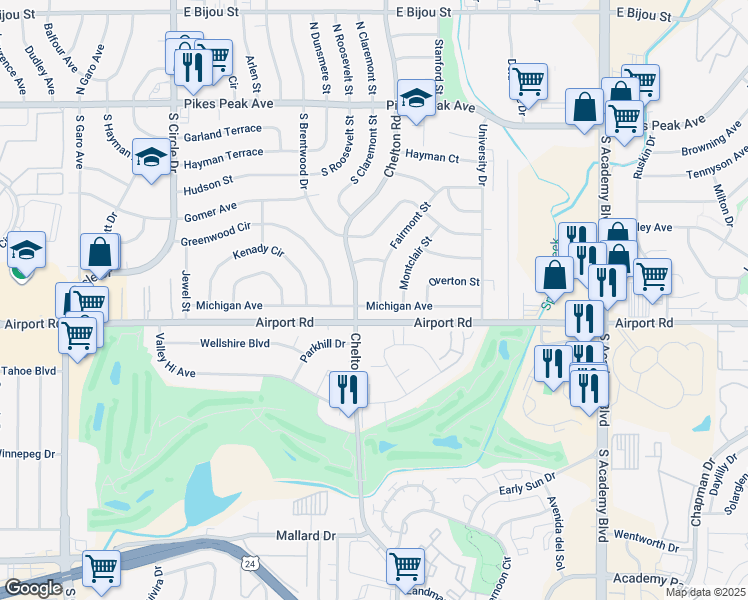 map of restaurants, bars, coffee shops, grocery stores, and more near 324 Fairmont Street in Colorado Springs