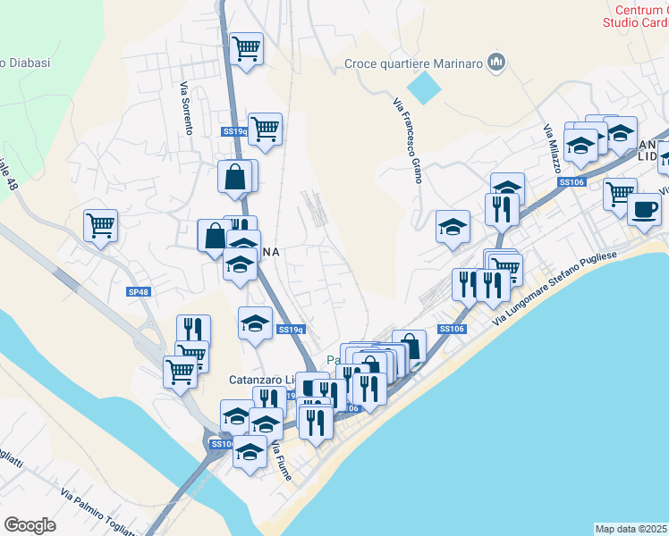 map of restaurants, bars, coffee shops, grocery stores, and more near 18 Traversa Via Trapani in Catanzaro