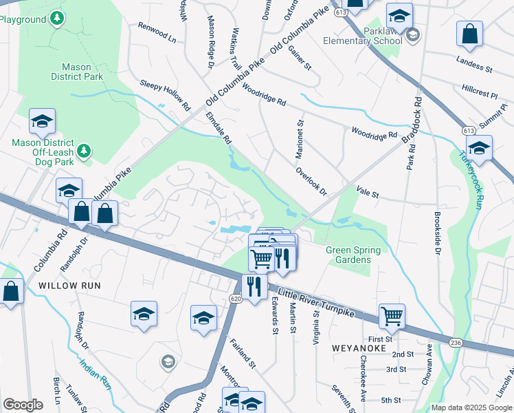 map of restaurants, bars, coffee shops, grocery stores, and more near 6508 Gretna Green Way in Alexandria
