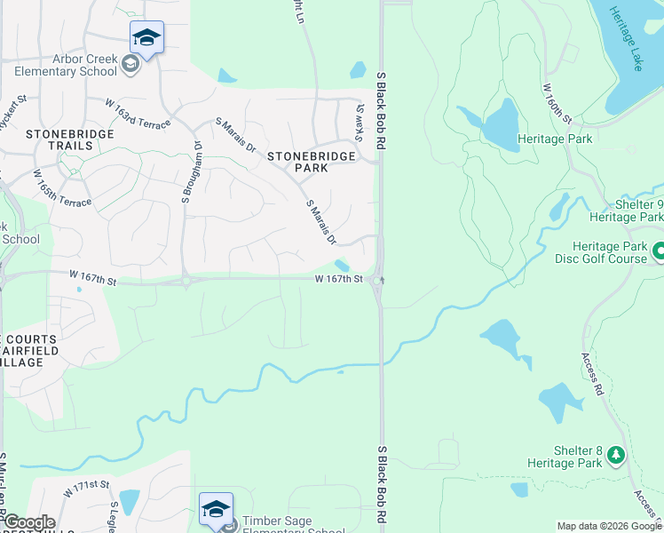 map of restaurants, bars, coffee shops, grocery stores, and more near 16680 South Lackman Road in Olathe