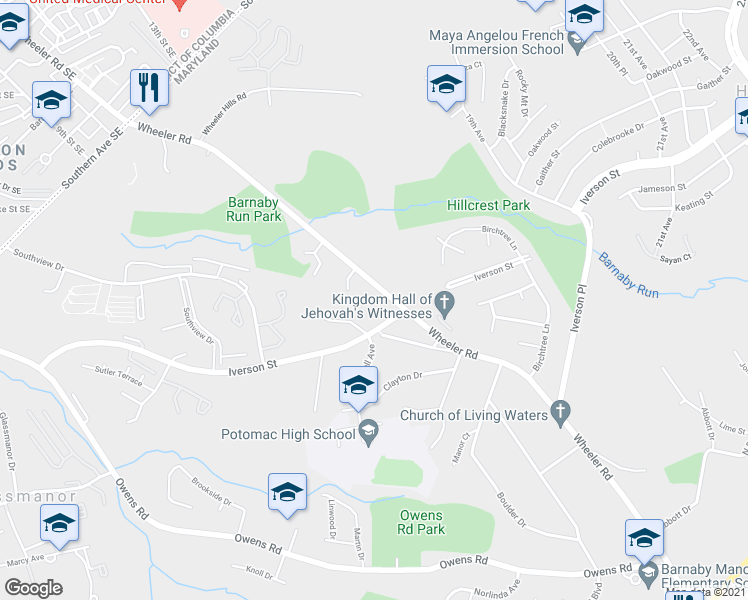 map of restaurants, bars, coffee shops, grocery stores, and more near 4609 Wheeler Road in Oxon Hill