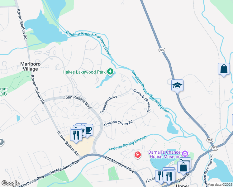 map of restaurants, bars, coffee shops, grocery stores, and more near 4638 Governor Kent Court in Upper Marlboro