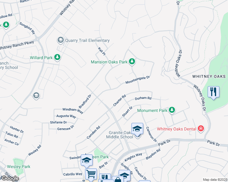 map of restaurants, bars, coffee shops, grocery stores, and more near 4629 Mountaingate Drive in Rocklin