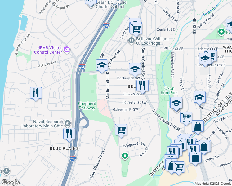 map of restaurants, bars, coffee shops, grocery stores, and more near 101 Independence Avenue Southeast in Washington