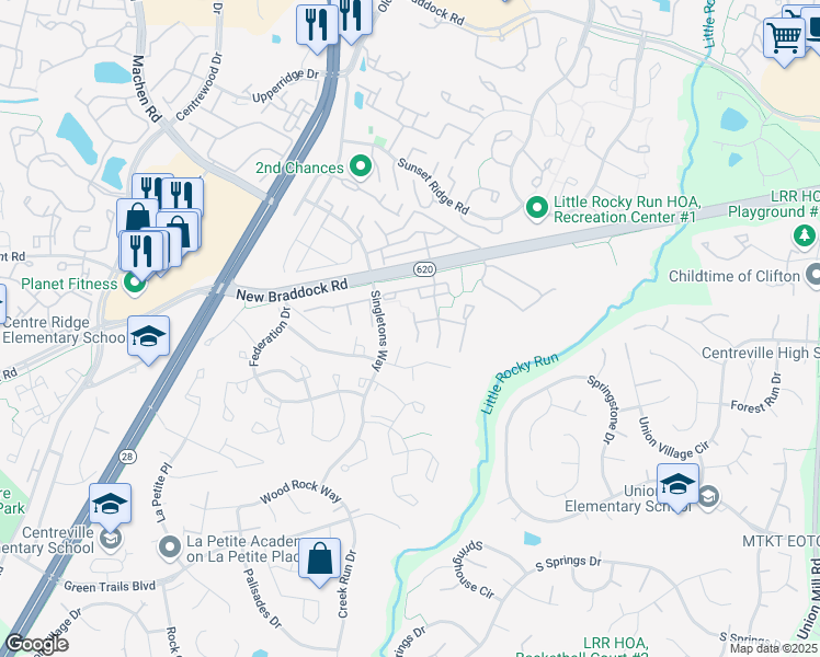map of restaurants, bars, coffee shops, grocery stores, and more near 13934 Preacher Chapman Place in Centreville