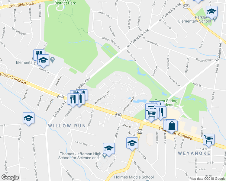 map of restaurants, bars, coffee shops, grocery stores, and more near 4533 Saucon Valley Court in Alexandria