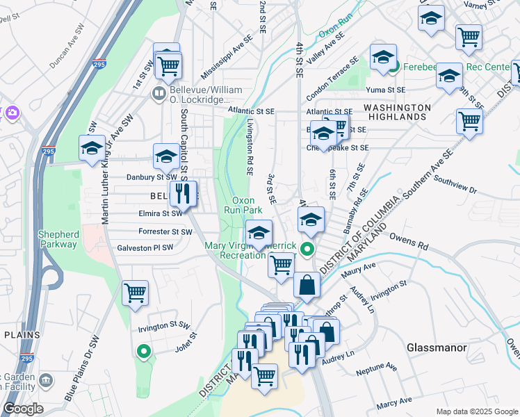 map of restaurants, bars, coffee shops, grocery stores, and more near 101 Independence Avenue Southeast in Washington