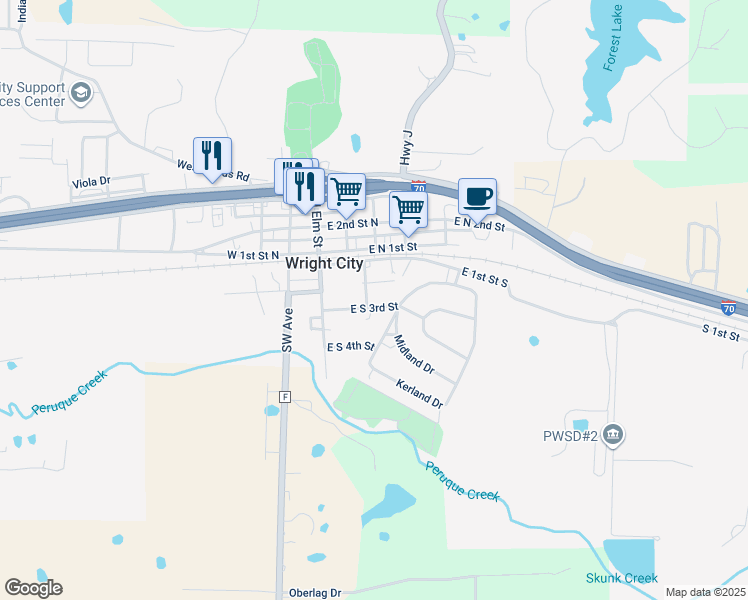 map of restaurants, bars, coffee shops, grocery stores, and more near 115 South Locust Street in Wright City